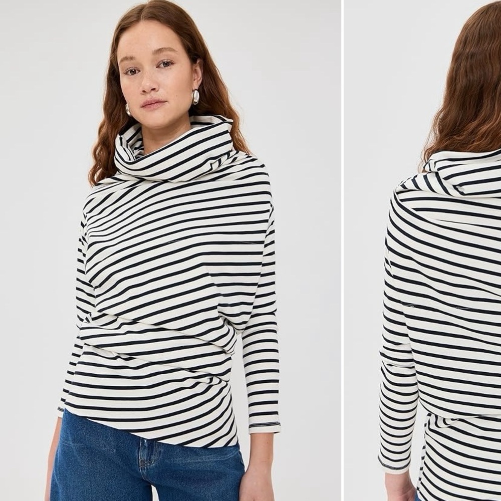 AWAKE mode Jersey Striped Cowl Neck Sweater